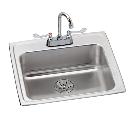 Elkay Lustertone Stainless Steel 22X19-1/2X6-1/2 Single Bowl Top Mount Sink+Faucet Kit W/ Perfect Drain LRAD221965PDSC